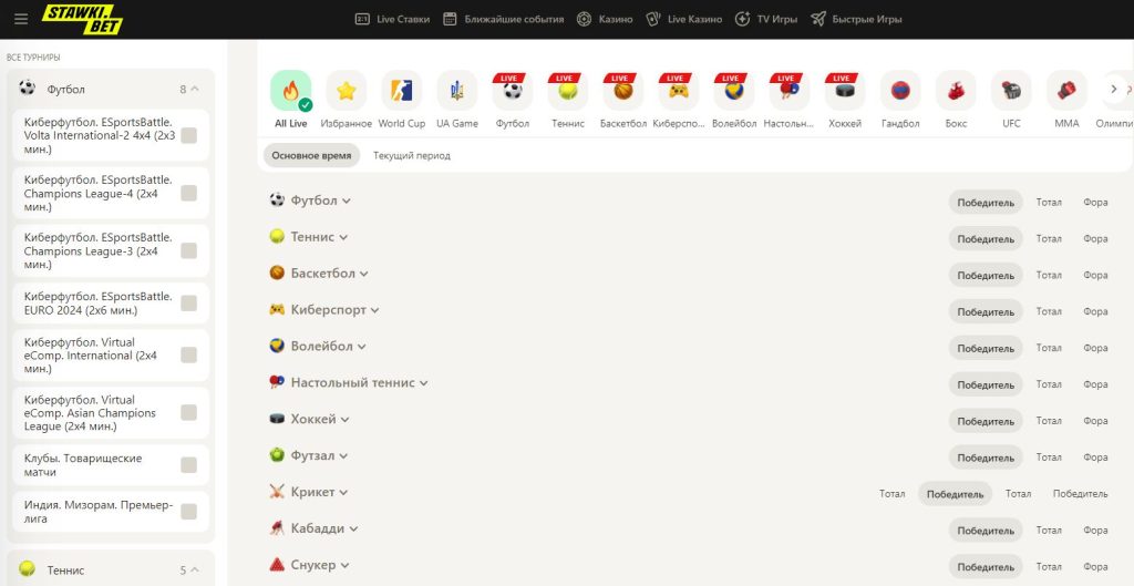 виды спорта ставки бет